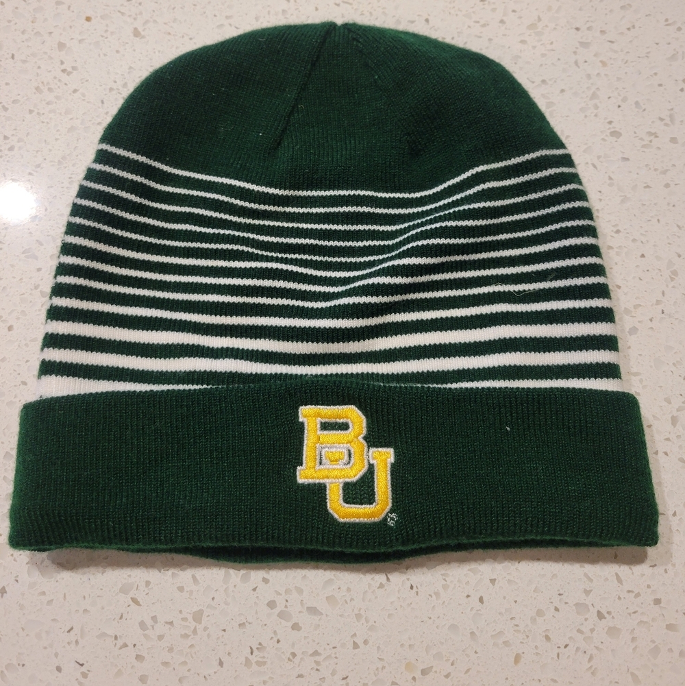 Baylor Green and White Striped Beanie with Yellow BU Logo